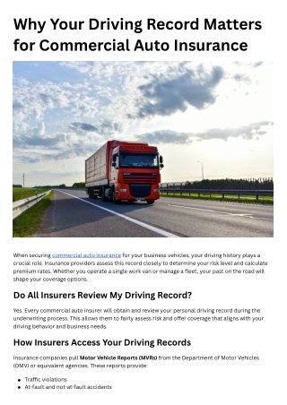 Why Your Driving Record Matters for Commercial Auto Insurance