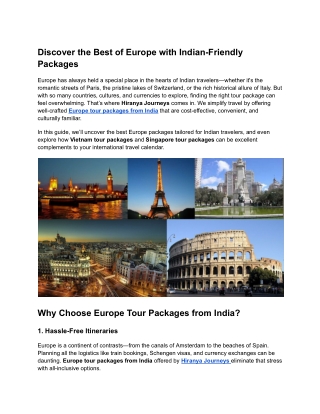 Europe tour packages from India
