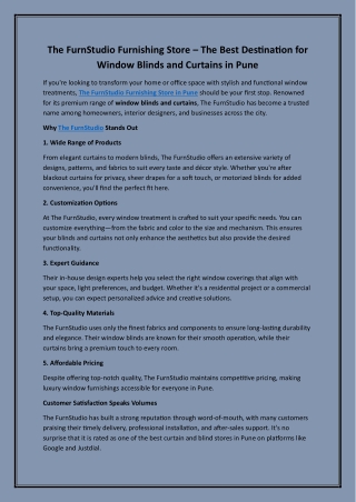 The FurnStudio Furnishing Store – The Best Destination for Window Blinds and Curtains in Pune