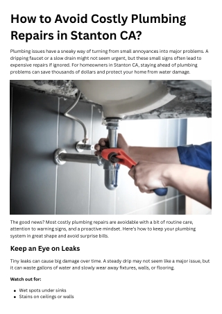 How to Avoid Costly Plumbing Repairs in Stanton CA