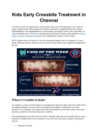 Kids Early Crossbite Treatment in Chennai