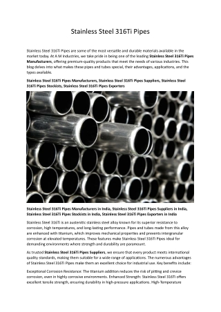 Stainless Steel 316Ti Pipes Exporters in India