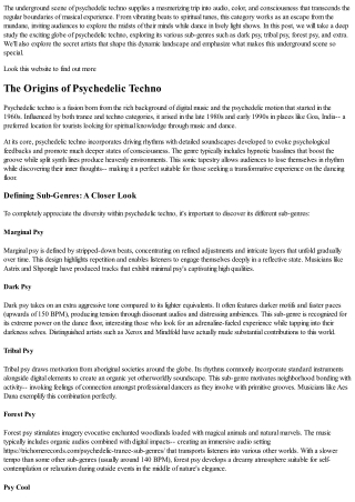 Finding the Below Ground Scene of Psychedelic Techno