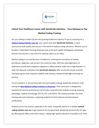 Unlock Your Healthcare Career with QuickCode Solutions – Your Gateway to Top Med