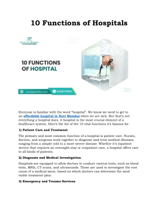 10 Functions of Hospitals