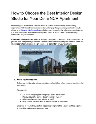 How to Choose the Best Interior Design Studio for Your Delhi NCR Apartment