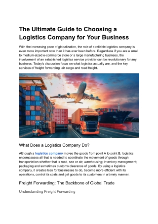 The Ultimate Guide to Choosing a Logistics Company for Your Business