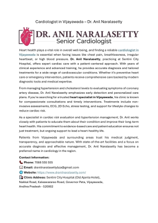 Cardiologist in Vijayawada – Dr. Anil Naralasetty