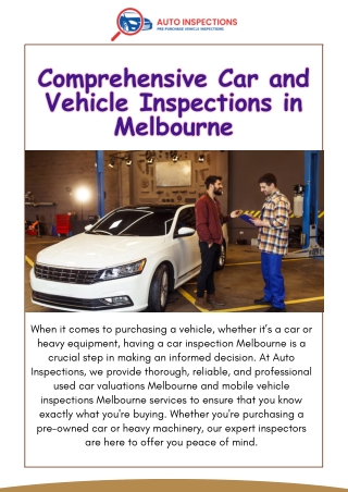 Trusted Mobile Vehicle Inspections Melbourne  Pre Purchase & Heavy Equipment Checks
