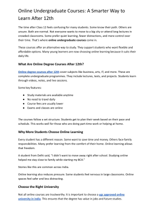 Online Undergraduate Courses A Smarter Way to Learn After 12th