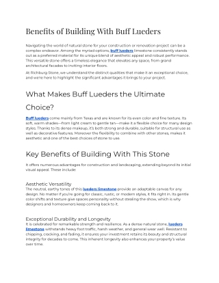 E - Benefits of Building with Buff Lueders