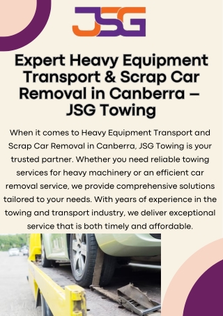 Trusted Heavy Equipment Transport & Scrap Car Removal Canberra  JSG Towing