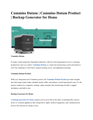 Cummins Datum | Cummins Datum Product | Backup Generator for Home