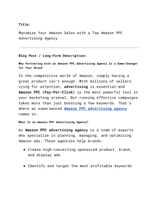 Maximize Your Amazon Sales with a Top Amazon PPC Advertising Agency
