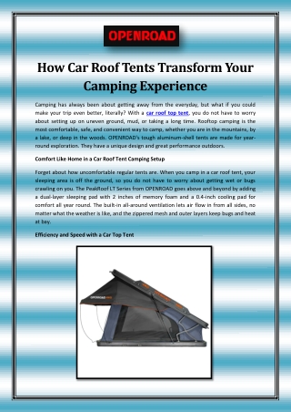 How Car Roof Tents Transform Your Camping Experience