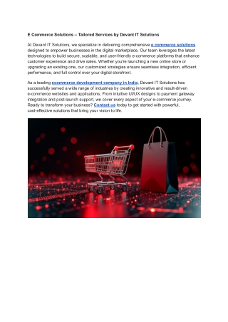 E Commerce Solutions – Tailored Services by Devant IT Solutions