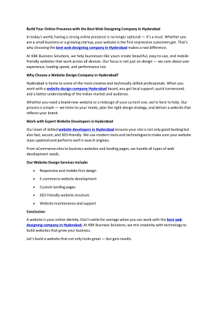 Build Your Online Presence with the Best Web Designing Company in Hyderabad