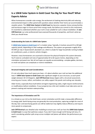 Is a 10kW Solar System in Gold Coast Too Big for Your Roof - What Experts Advise