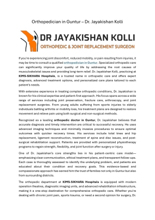 Orthopedician in Guntur – Dr. Jayakishan Kolli