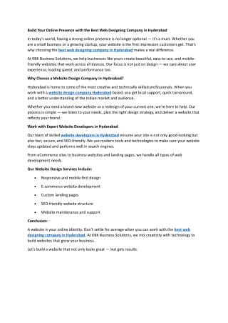 Build Your Online Presence with the Best Web Designing Company in Hyderabad