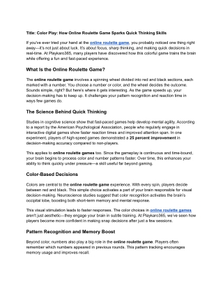 Color Play_ How Online Roulette Game Sparks Quick Thinking Skills