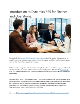 Introduction to Dynamics 365 for Finance and Operations