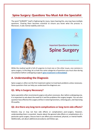 Questions to Ask Before Spine Surgery: A Must-Read Guide