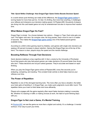 Quick Reflex Challenge_ How DragonTiger Game Online Boosts Decision Speed