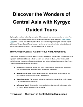 Discover the Wonders of Central Asia with Kyrgyz Guided Tours