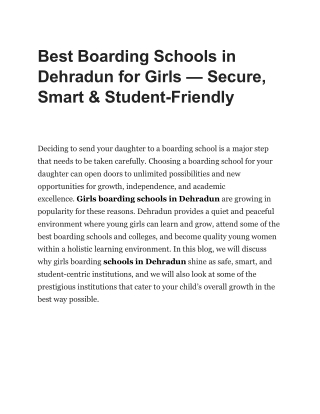 Best Boarding Schools in Dehradun for Girls