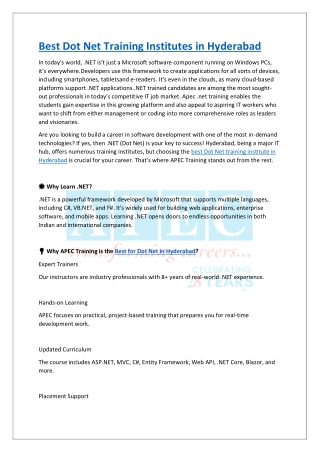 Best Dot Net Training Institutes in Hyderabad