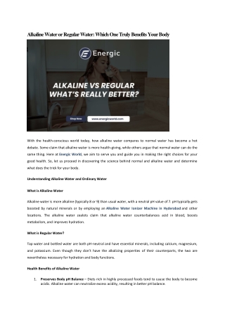 Alkaline Water or Regular Water Which One Truly Benefits Your Body - Alkaline water Ionizer in Hyderabad