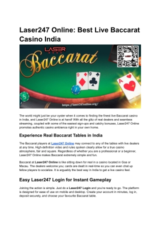 Laser247 Online_ Best Live Baccarat Casino India