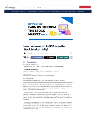 How To Earn Rs 500 Effectively From The Stock Market Daily?