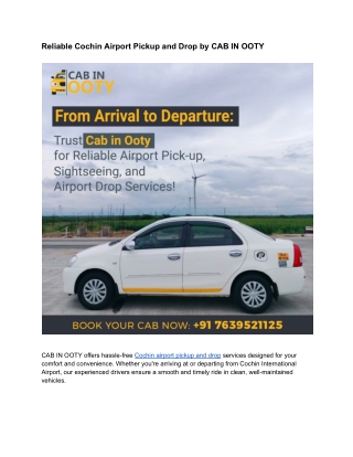 Hassle-Free Cochin Airport Pickup and Drop by CAB IN OOTY