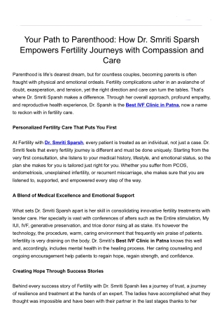 Your Path to Parenthood: How Dr. Smriti Sparsh Empowers Fertility Journeys with