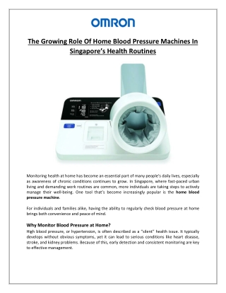 The Growing Role of Home Blood Pressure Machines in Singapore’s Health Routines