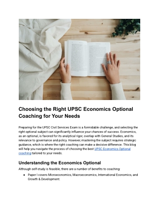 Choosing the Right UPSC Economics Optional Coaching for Your Needs