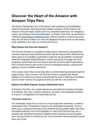 Discover the Heart of the Amazon with Amazon Trips Peru