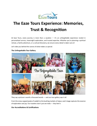 The Eaze Tours Experience: Memories, Trust & Recognition