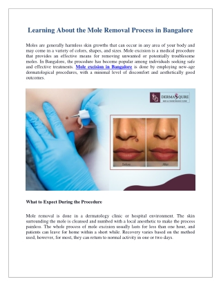 Learning About the Mole Removal Process in Bangalore