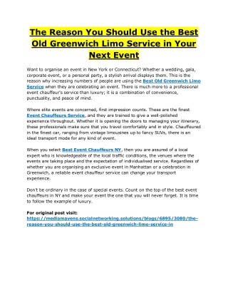 The Reason You Should Use the Best Old Greenwich Limo Service in Your Next Event