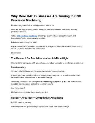 Why More UAE Businesses Are Turning to CNC Precision Machining