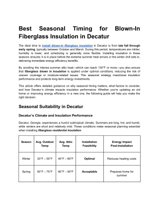 Best Seasonal Timing for Blown-In Fiberglass Insulation in Decatur