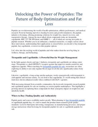 Unlocking the Power of Peptides