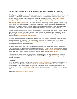 The Role of Attack Surface Management in Botnet Security