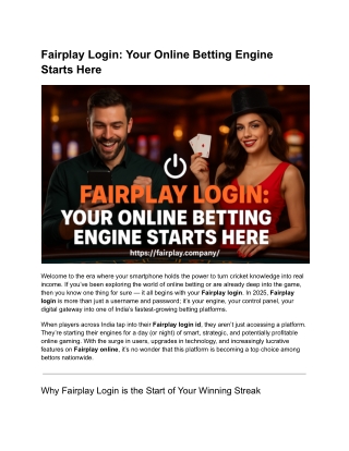 Fairplay Login: Your Online Betting Engine Starts Here