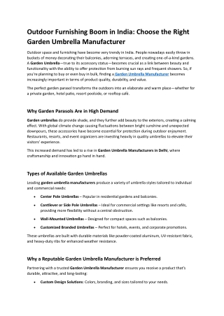 Outdoor Furnishing Boom in India- Choose the Right Garden Umbrella Manufacturer