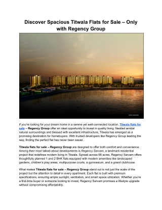 Discover Spacious Titwala Flats for Sale – Only with Regency Group