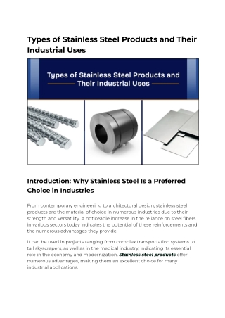 Types of Stainless Steel Products and Their Industrial Uses